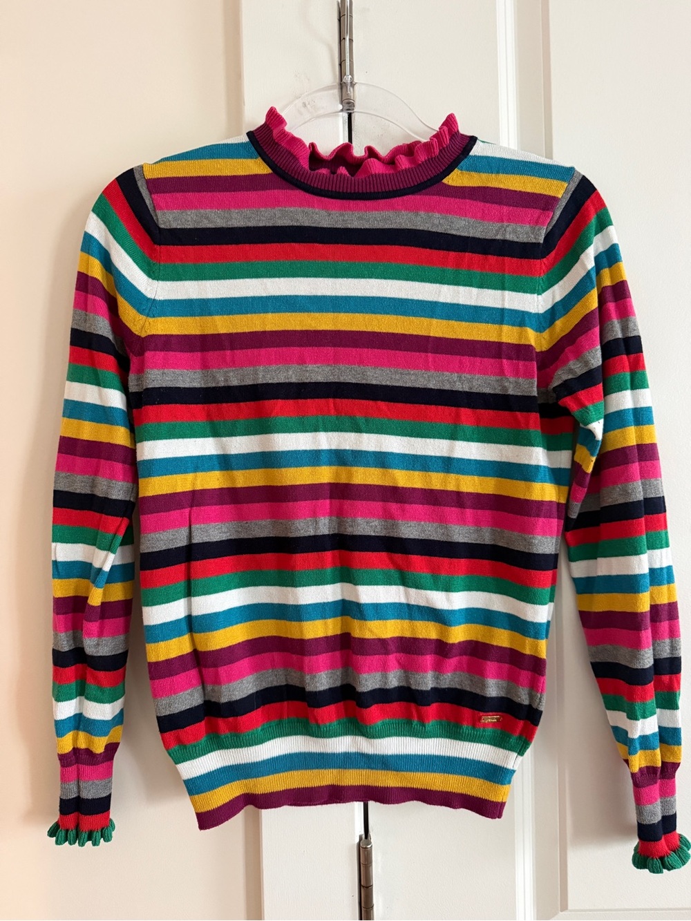 Multicolor Striped Ruffle-Neck Women’s Sweater
